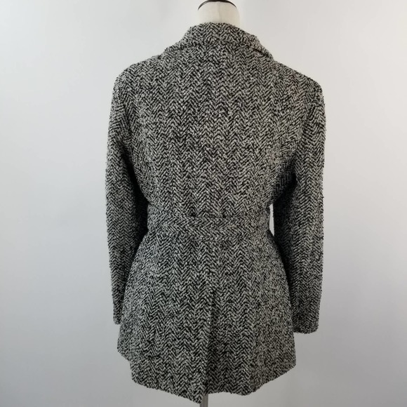 Calvin Klein Black Gray Double Breasted Belted Wool Blend Coat Sweater Jacket 12 - Picture 3 of 6